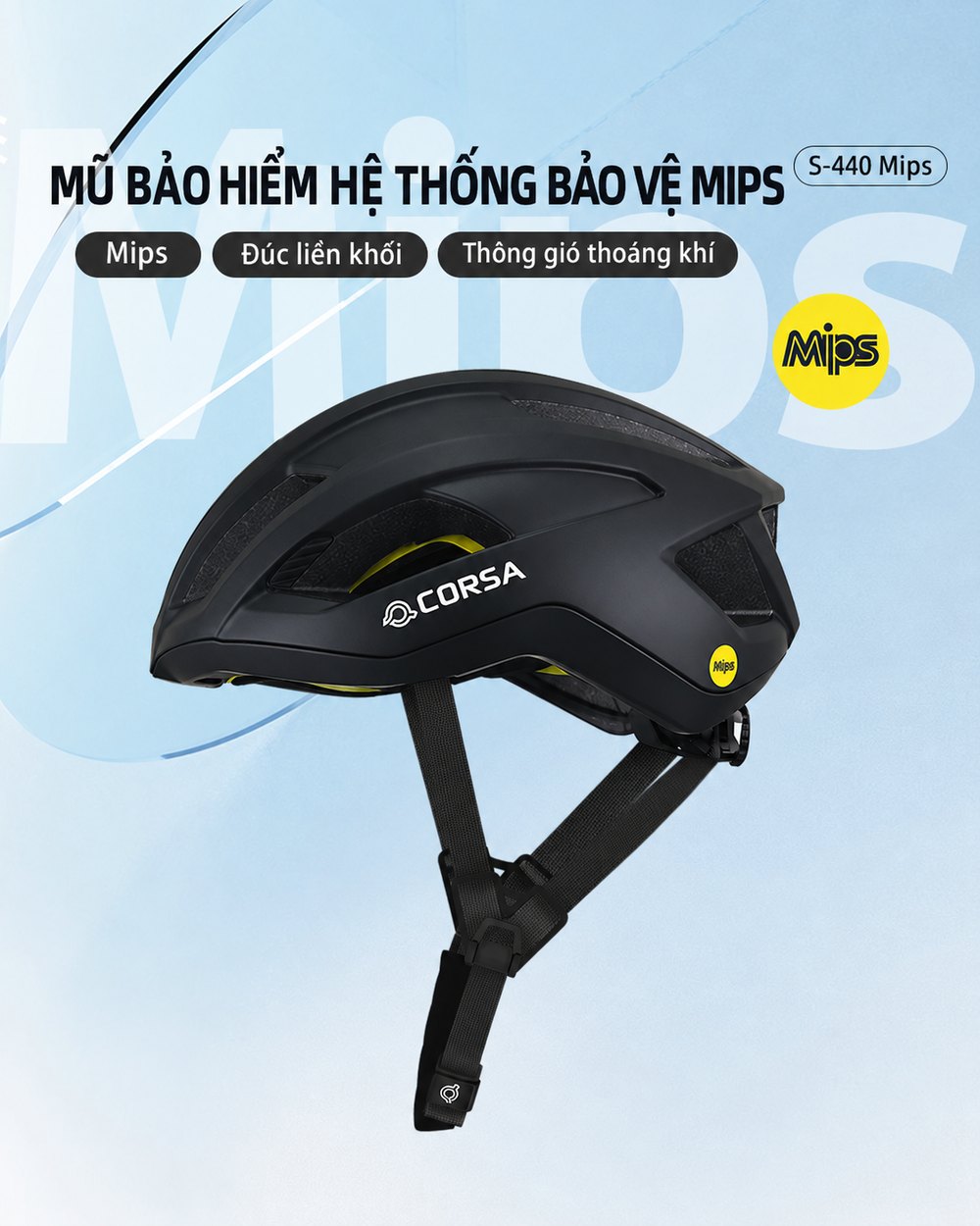 Mũ bảo hiểm hệ thống bảo vệ MIPS – CORSA S-440 Mips: MIPS, đúc liền khối, thông gió thoáng khí
