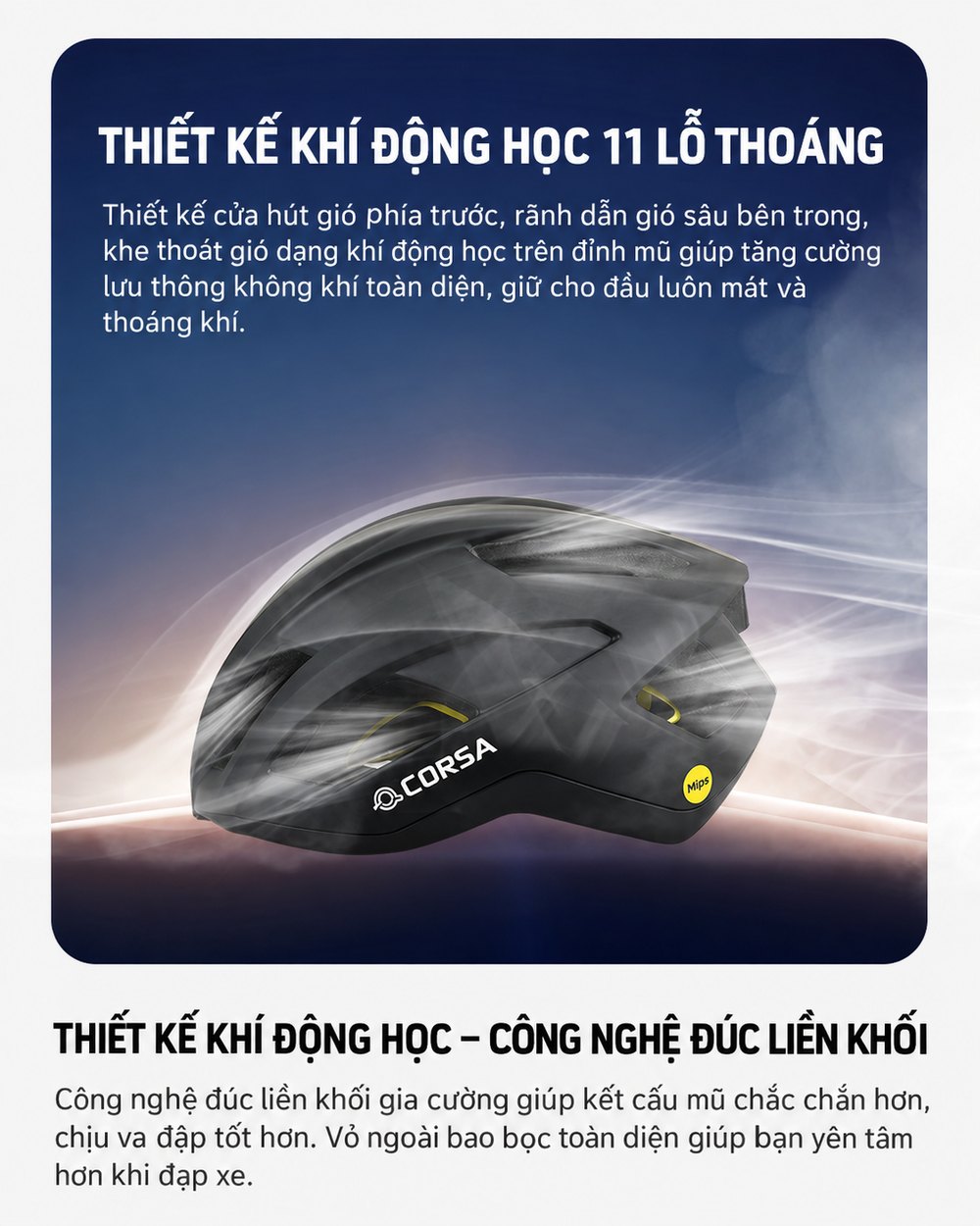 Thiết kế khí động học 11 lỗ thoáng và công nghệ đúc liền khối